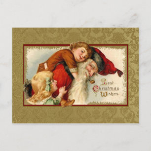 Cartão Postal De Festividades Papais noeis e Crianças Vintage