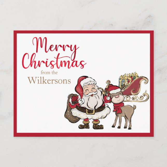 Cartão Postal De Festividades Papais noeis e nome personalizado do Rudolph Natal (Frente)