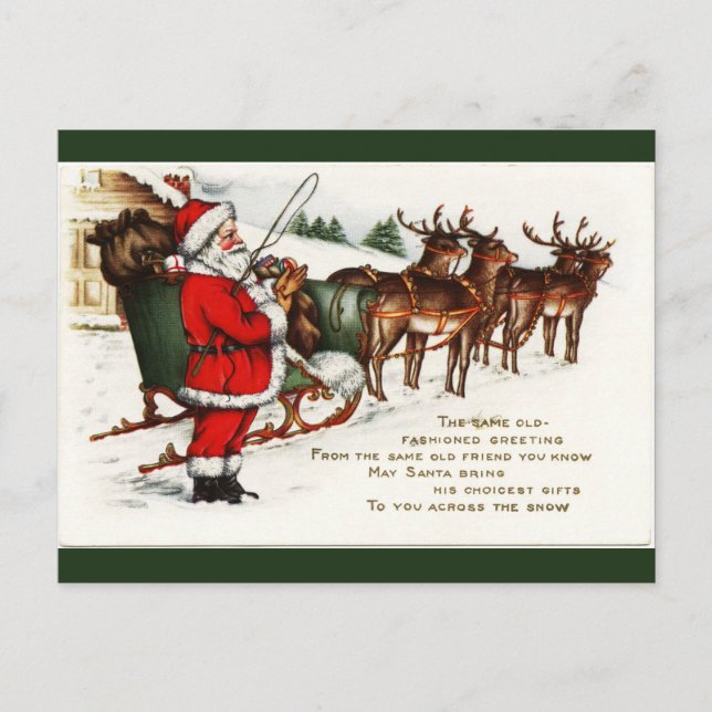 Cartão Postal De Festividades Papais noeis e placa-mãe com Reindeer (Frente)