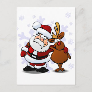 Cartão Postal De Festividades Papais noeis e Reindeer em Braço