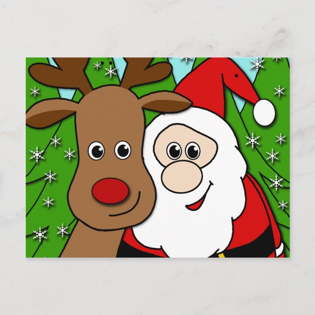 Cartão Postal De Festividades Papais noeis e Rudolph selfie (Frente)