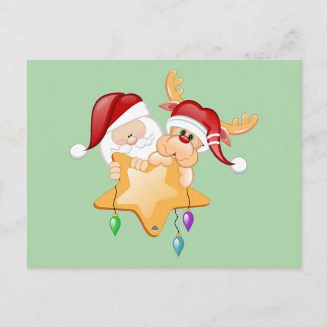 Cartão Postal De Festividades Papais noeis e Rudy Star (Frente)