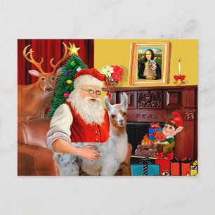 Cartão Postal De Festividades Papais noeis e seu bebê Llama