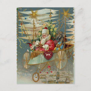 Cartão Postal De Festividades Papais noeis e seu cartão-postal de máquina voador