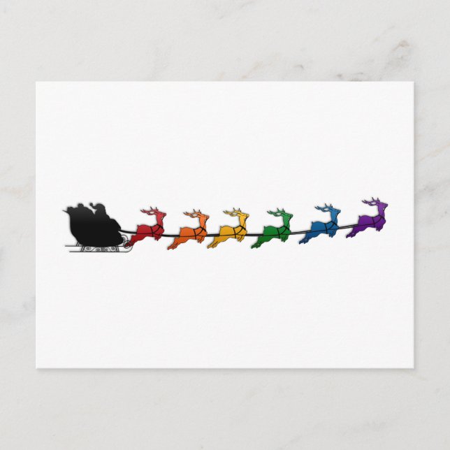 Cartão Postal De Festividades Papais noeis e Sleigh com Reinador Arco-Íris LGBTQ (Frente)