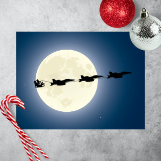 Cartão Postal De Festividades Papais noeis e Super Hornets F/A-18 Jets Natal