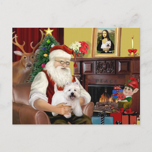 Cartão Postal De Festividades Papais noeis Em Casa - West Highland Terrier 5 (Frente)