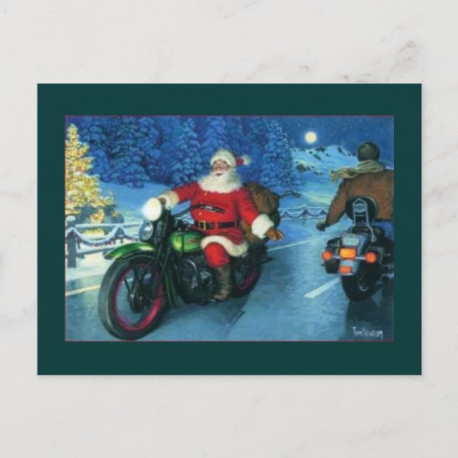 Cartão Postal De Festividades papais noeis em motociclo (Frente)