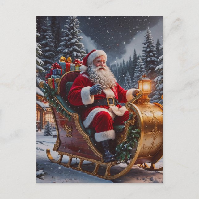 Cartão Postal De Festividades Papais noeis estão vindo da cidade (Frente)