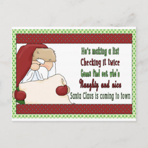 Cartão Postal De Festividades Papais noeis fazer uma lista - natal