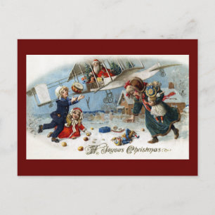 Cartão Postal De Festividades Papais noeis Fornecendo Presentes Via Biplane