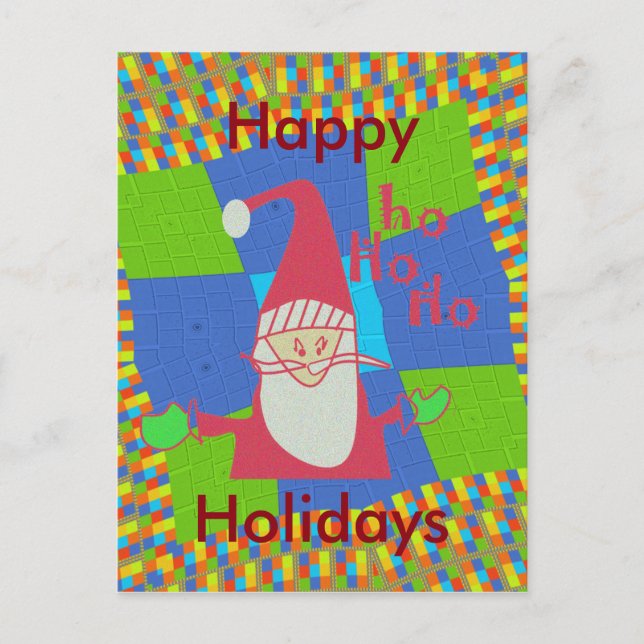 Cartão Postal De Festividades Papais noeis Hohoho! Feliz Natal verde Checkered B (Frente)