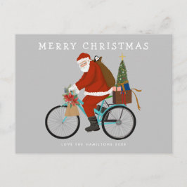 Cartão Postal De Festividades Papais noeis Ilustrados Andando uma Cor Personaliz