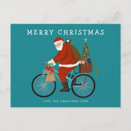 Cartão Postal De Festividades Papais noeis Ilustrados Andando uma Cor Personaliz