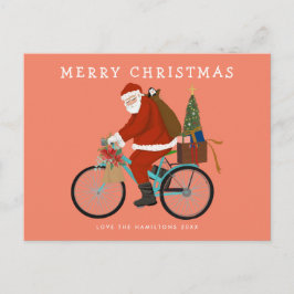 Cartão Postal De Festividades Papais noeis Ilustrados Andando uma Cor Personaliz