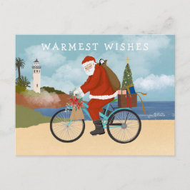 Cartão Postal De Festividades Papais noeis ilustrados no feriado de verão de bic