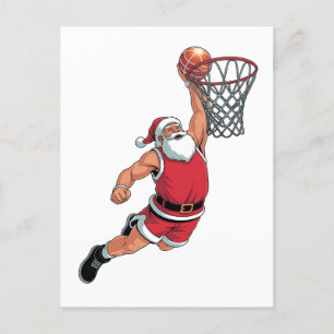 Cartão Postal De Festividades Papais noeis jogando basquete no esporte amantes