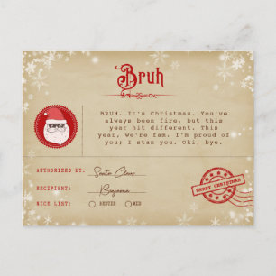 Cartão Postal De Festividades Papais noeis - Letra ao Telegrama de Natal Teen