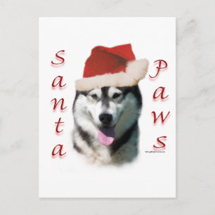 Cartão Postal De Festividades Papais noeis Malamute do Alasca