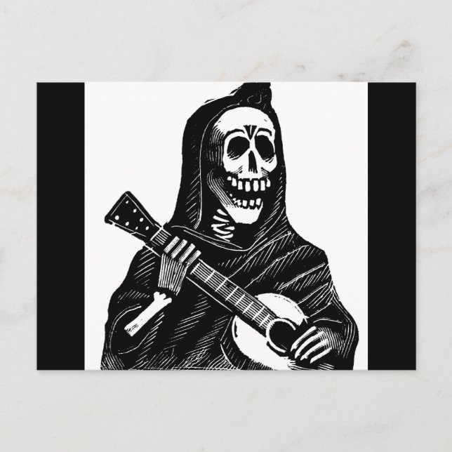 Cartão Postal De Festividades Papais noeis Muerte (Mexicano Grim Reaper) Tocando (Frente)