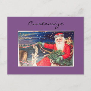 Cartão Postal De Festividades Papais noeis na vintagem do Thunder_Cove de trenó