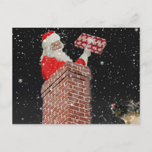Cartão Postal De Festividades Papais noeis no cartão de posto da chaminé