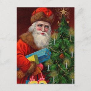 Cartão Postal De Festividades Papais noeis no Cartão-postal vermelho