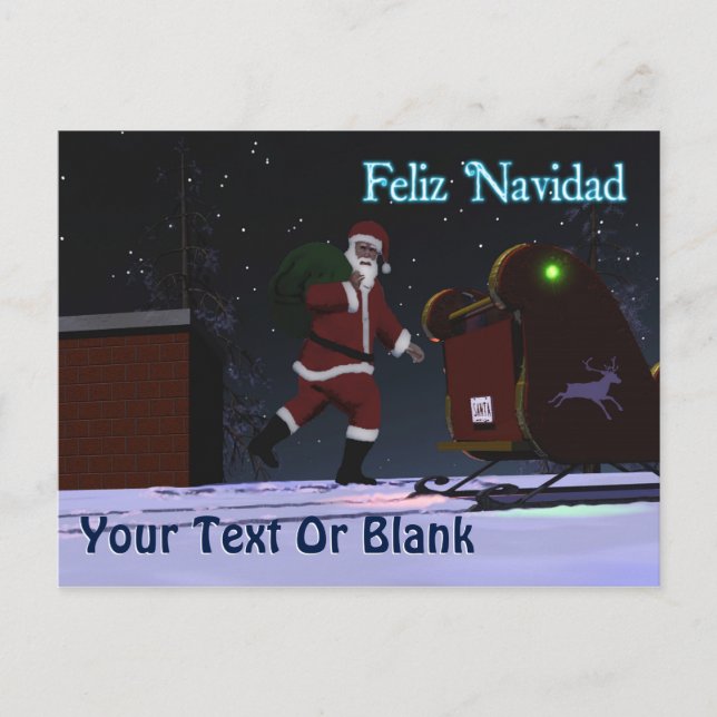 Cartão Postal De Festividades Papais noeis No Telhado - Feliz Navidad (Frente)