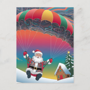 Cartão Postal De Festividades Papais noeis paraquedismo psíquico cores natal