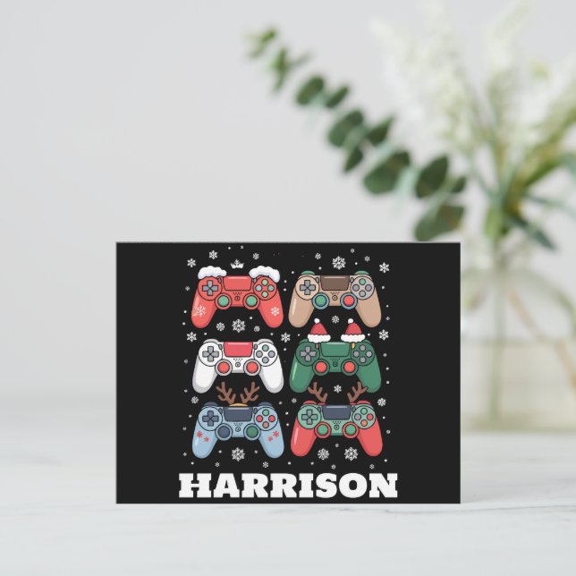 Cartão Postal De Festividades Papais noeis personalizados Gamer Controller Xmas (Em pé/Frente)