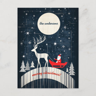 Cartão Postal De Festividades Papais noeis personalizáveis na borda puxada por u