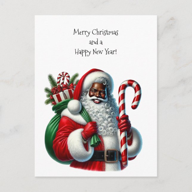 Cartão Postal De Festividades Papais noeis pretos e Saco de presentes (Frente)