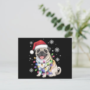 Cartão Postal De Festividades Papais noeis Pug Christmas Lights Xmas Dog Lover