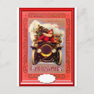 Cartão Postal De Festividades Papais noeis que conduzem um carro veterano