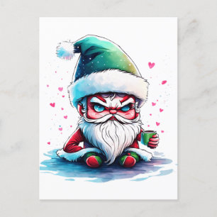 Cartão Postal De Festividades Papais noeis raivosos com uma taça de café