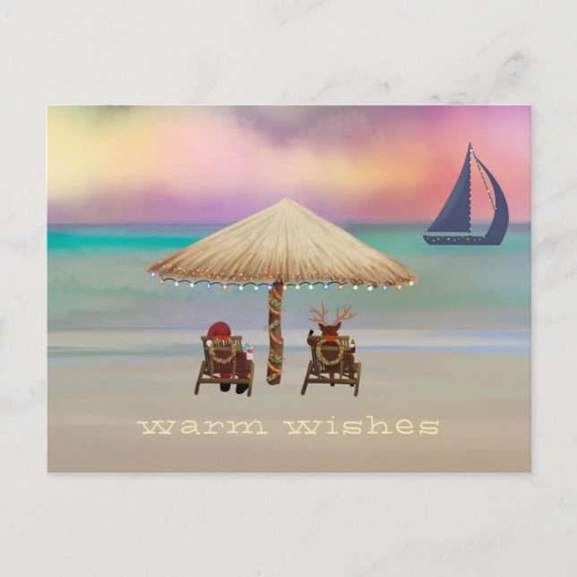 Cartão Postal De Festividades Papais noeis Reindeer Tropical Island Summer Holid (Frente)