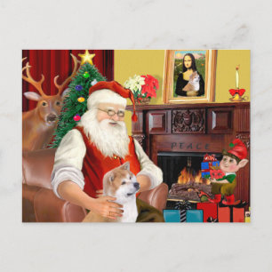 Cartão Postal De Festividades Papais noeis Shiba Inu (olhando para cima)