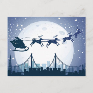 Cartão Postal De Festividades Papais noeis Skyline Fligh