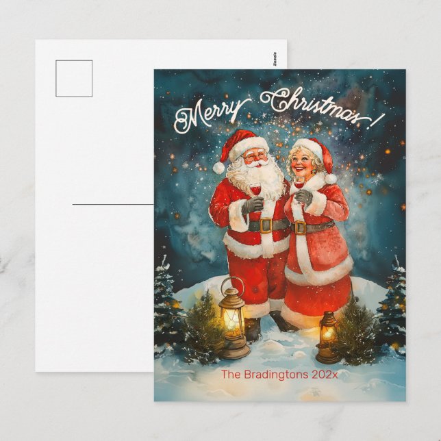Cartão Postal De Festividades Papais noeis Sra. Claus Feliz Natal (Frente/Verso)