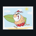 Cartão Postal De Festividades Papais noeis-Surfer-On-The-Beach<br><div class="desc">Papais noeis-Surfer-On-The-Beach Images usados neste item são licenciados e © Graphics Factory.com</div>
