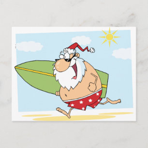 Cartão Postal De Festividades Papais noeis-Surfer-On-The-Beach