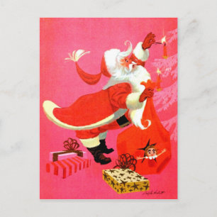 Cartão Postal De Festividades Papais noeis Velas