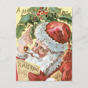 Cartão Postal De Festividades Papais noeis Vintage com Lista