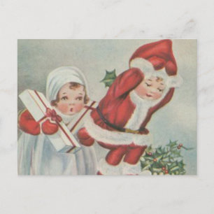 Cartão Postal De Festividades Papais noeis Vintage Crianças
