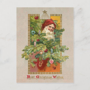 Cartão Postal De Festividades Papais noeis vitorianos e Árvore de Natal