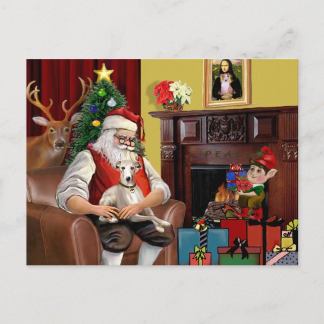 Cartão Postal De Festividades Papais noeis Whippet (Frente)