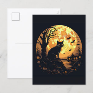 Cartão Postal De Festividades Papel de Carteira de Halloween de Gato Negro Spook