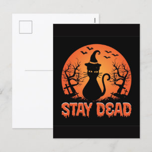 Cartão Postal De Festividades Papel de Carteira de Halloween de Gato Negro Spook