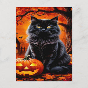 Cartão Postal De Festividades Papel de Carteira de Halloween de Gato Negro Spook