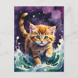 Cartão Postal De Festividades Papel de Carteira de Halloween de Gato Negro Spook